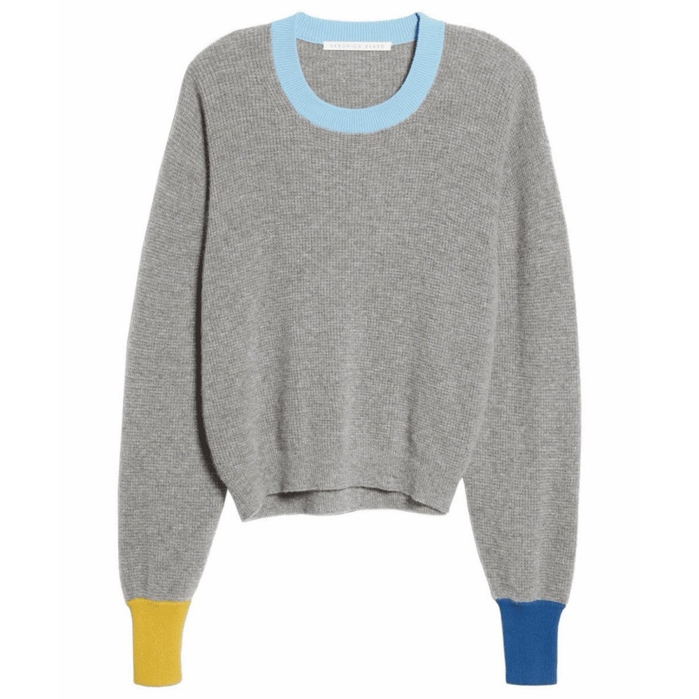 Veronica Beard Sweater Women's S Nelda Wool Cashmere Gray Waffle Knit Colorblock